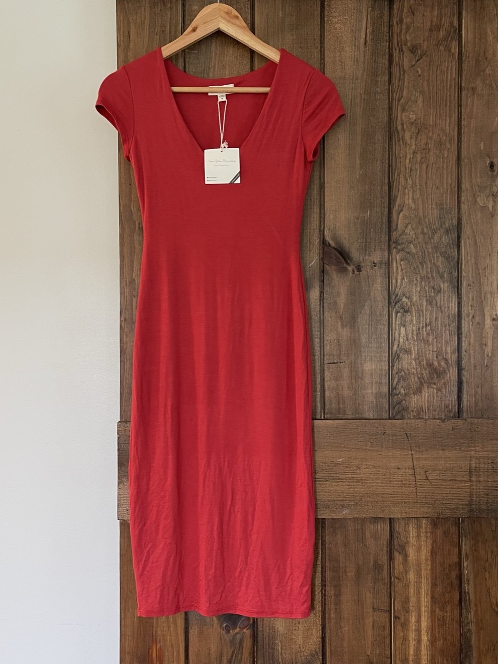 See You Monday V Neck Bodycon Midi Dress Red Small New